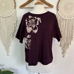 Calvin Klein Purple and Cream Floral Heavy Knit Top XL
